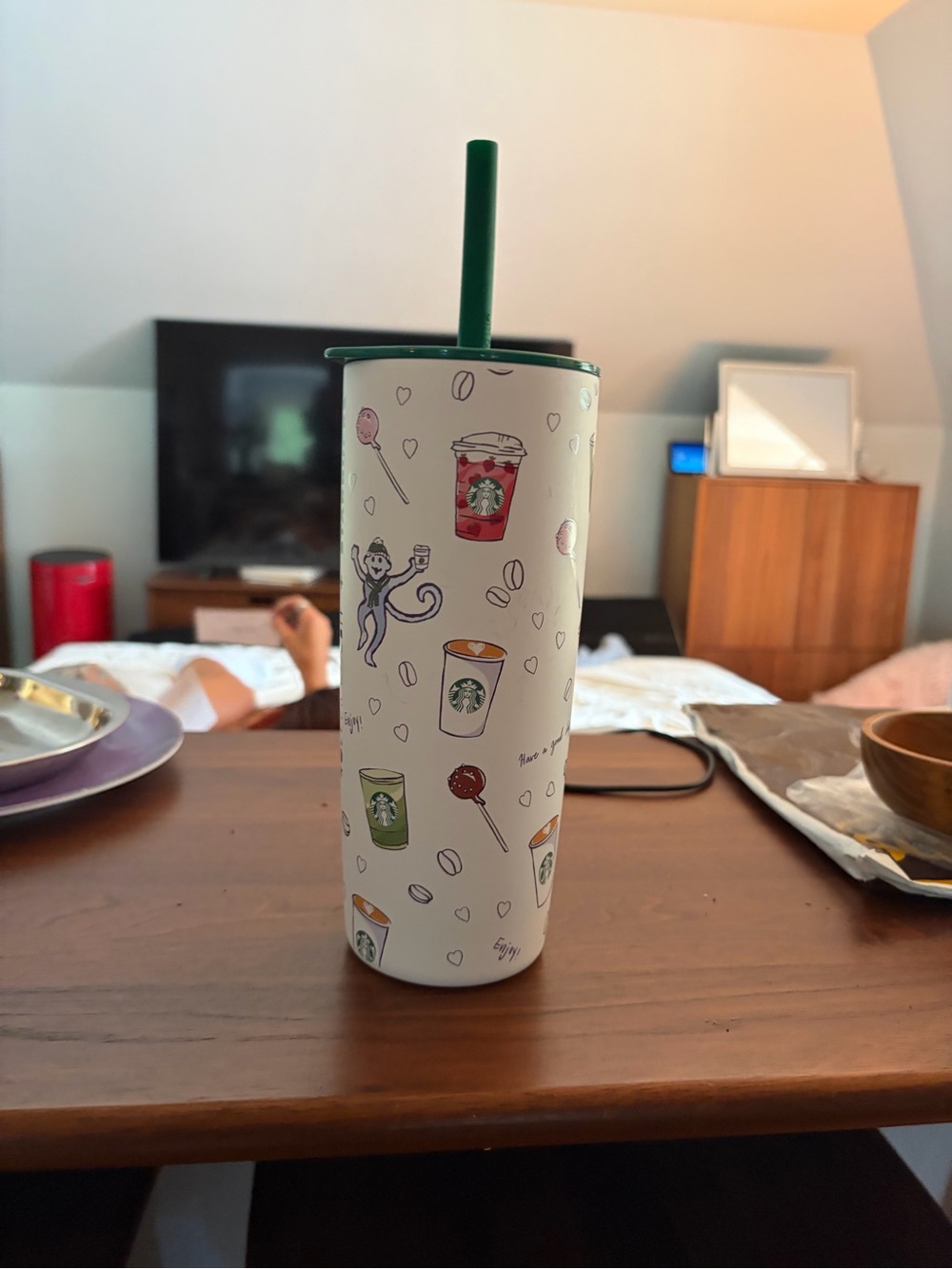 Starbucks White Patterned Reusable Tumbler  ROLLER RABBIT SOLD OUT